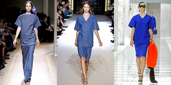 Imagem: looks desfilados por Céline, Stella McCartney e Prada, apresentando a tendência de uniformes